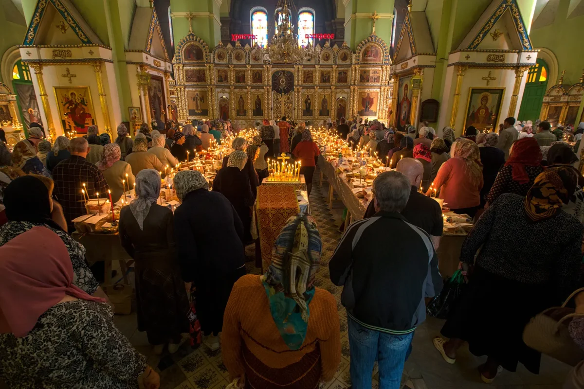 A memorial service in the local Orthodox cathedral.