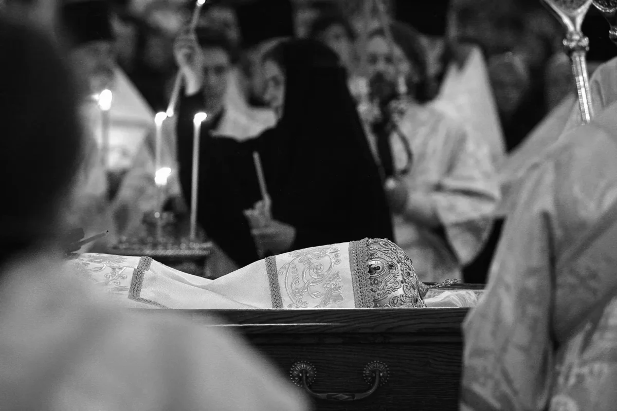 During the funeral service for Patriarch Alexy II at the Cathedral of Christ the Saviour.