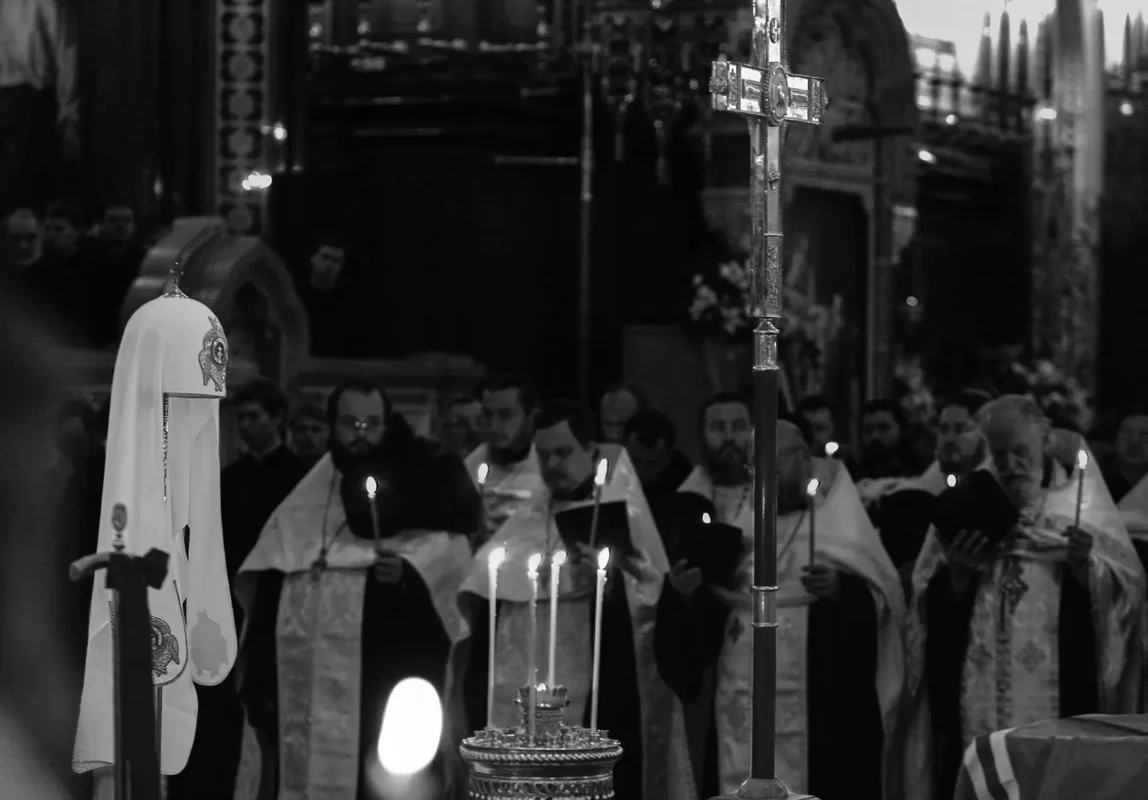 During the funeral service for Patriarch Alexy II at the Cathedral of Christ the Saviour.